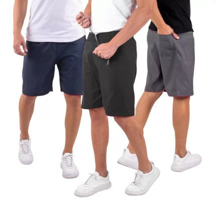 Kit 3 Bermudas Masculina Tactel Liso Academia Treino com Bolso – Traseiro Exclusivo