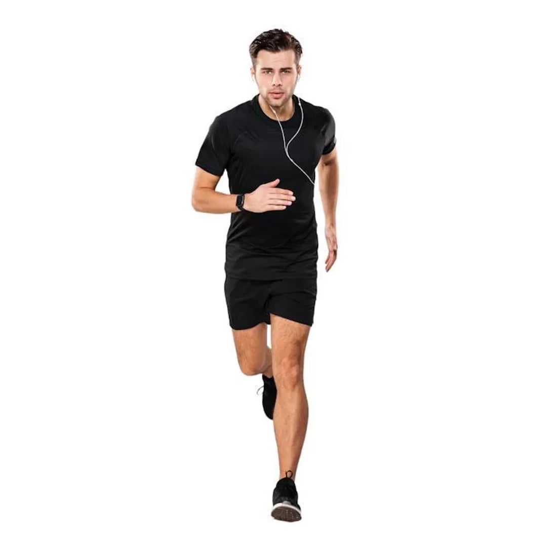 Kit Shorts Bermuda + Camiseta Fitness Corrida MASCULINA ALGODÃO 303 - +Cinza – Preto Black